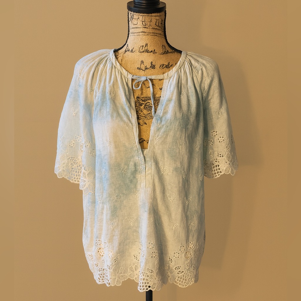 Anthropologie Olivia embroidered lace tie-dye blouse 1x
